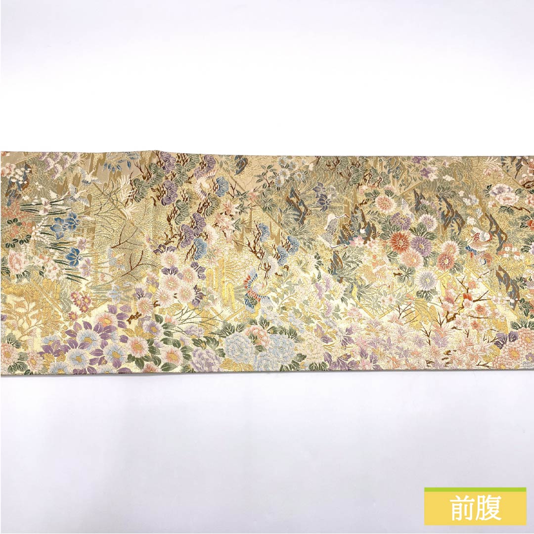 袋帯 正絹 Aランク 古典柄 留袖用 招宴花鳥文様 帯丈436cm 六通 フォーマル 金系 1123015503321