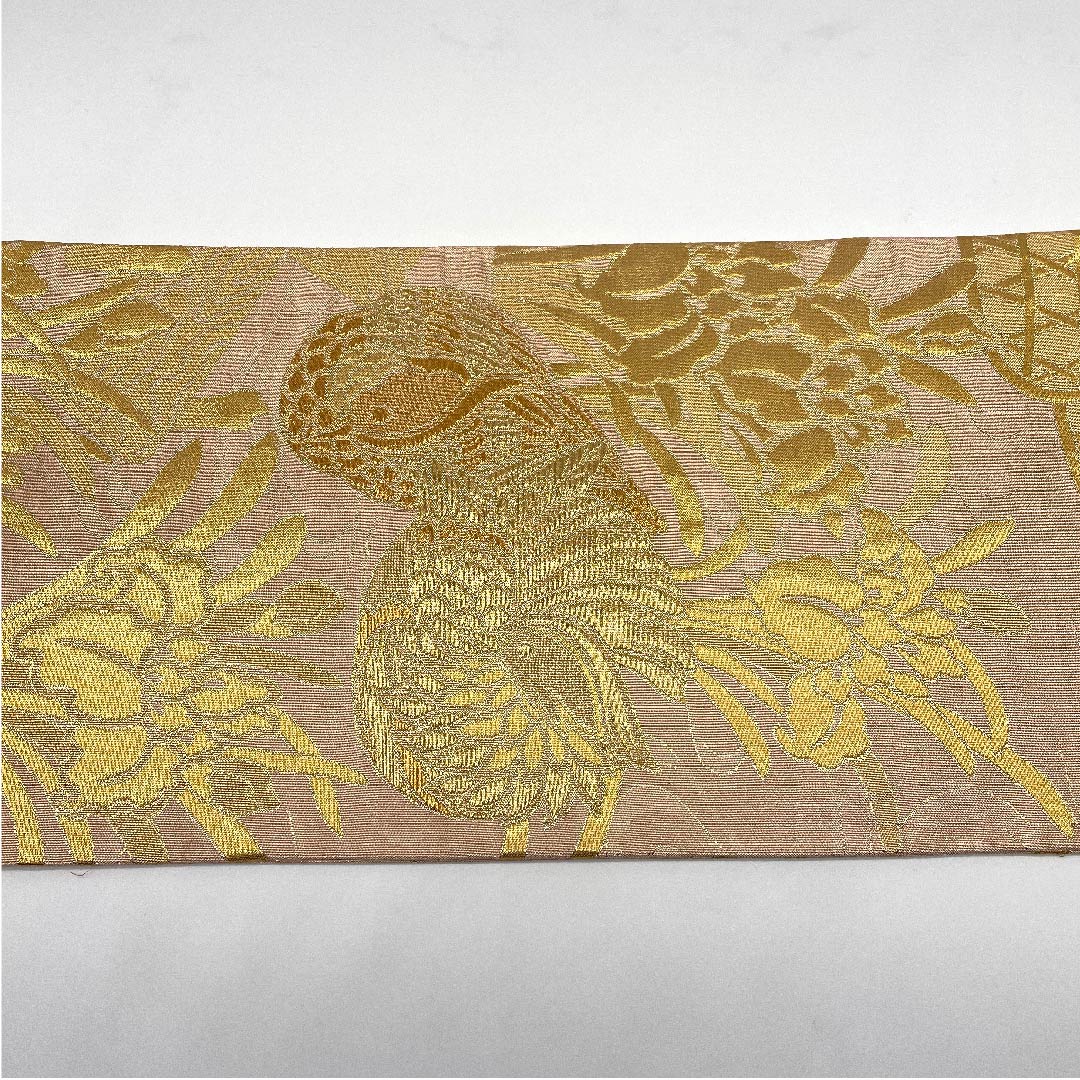 袋帯 乙女色 佐賀錦 鴛鴦 杜若 帯丈443cm 正絹 Sランク 全通 フォーマル ピンク系 1123005652313