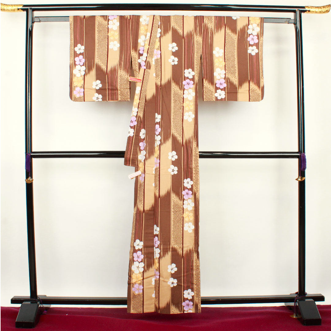 浴衣 抽象模様 木綿 Bランク 単衣 身丈161.5cm 裄丈66.5cm 茶系 1118001054414