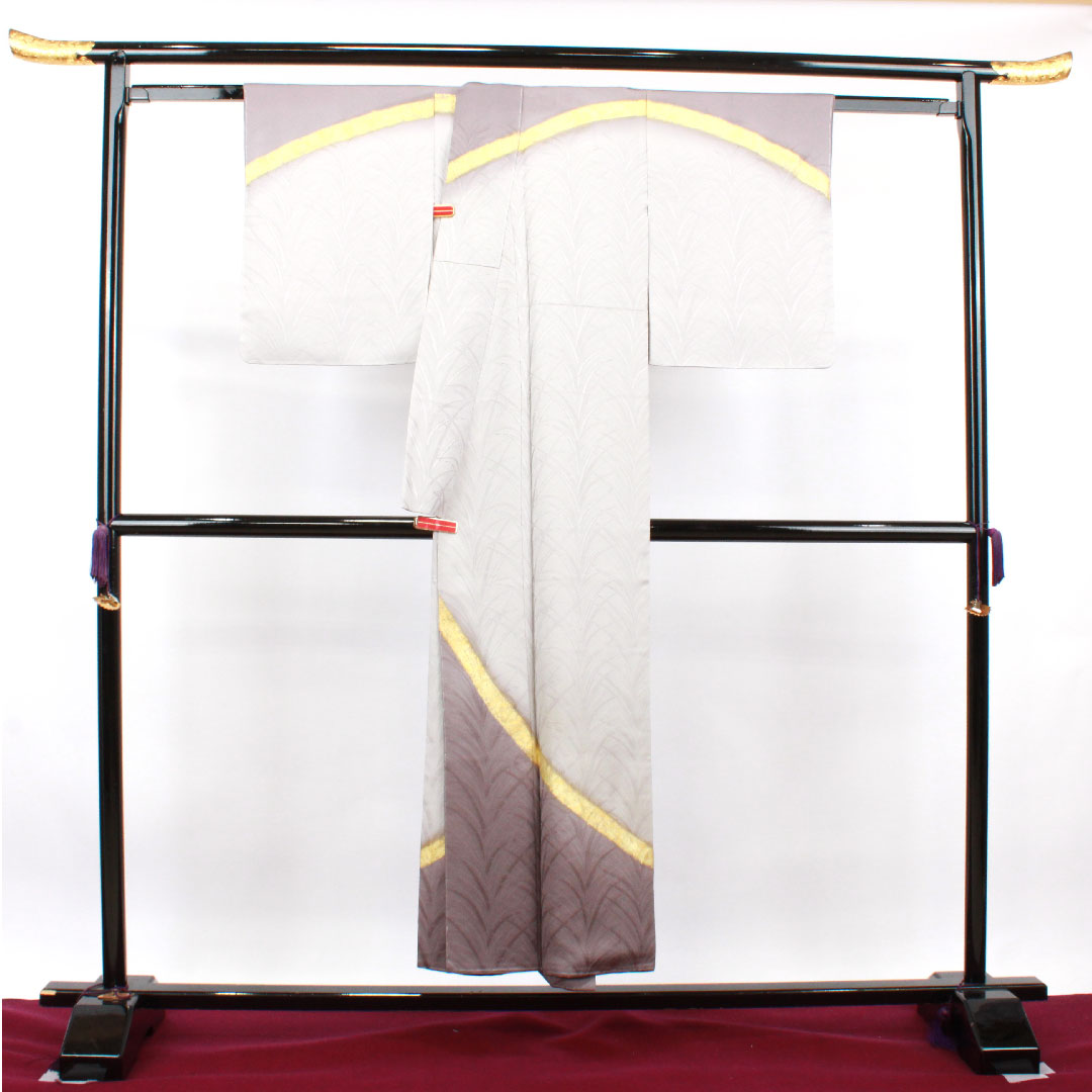 訪問着 正絹 袷 身丈150cm 裄丈62cm 雲井鼠色 大王松 作家物 しつけ糸付き 未使用品 Sランク グレー系 1112002892122