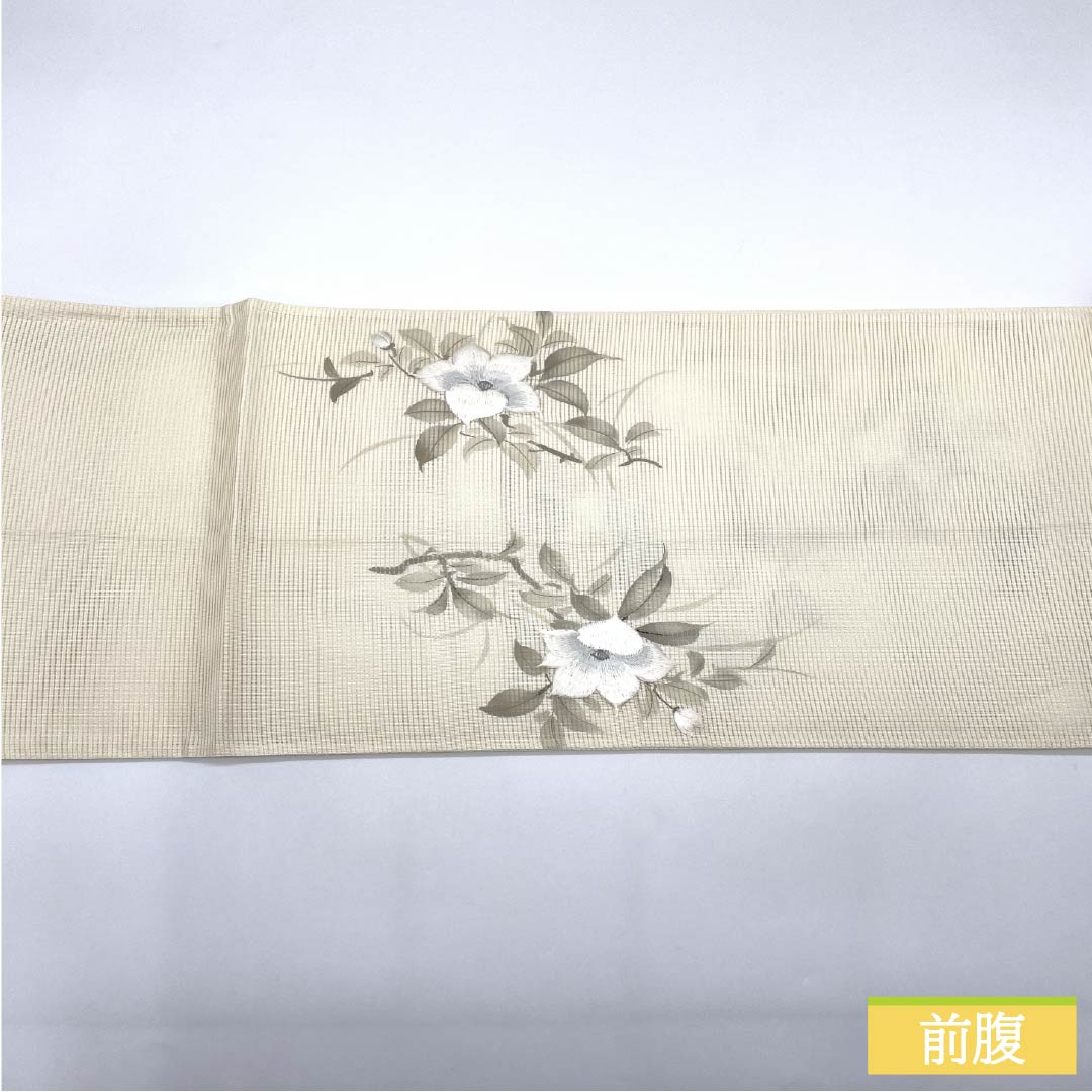 袋帯 正絹 沙羅双樹 夏帯 作家物 蘇州刺繡 帯丈422cm Sランク ポイント柄 セミフォーマル クリーム系 1123014642315