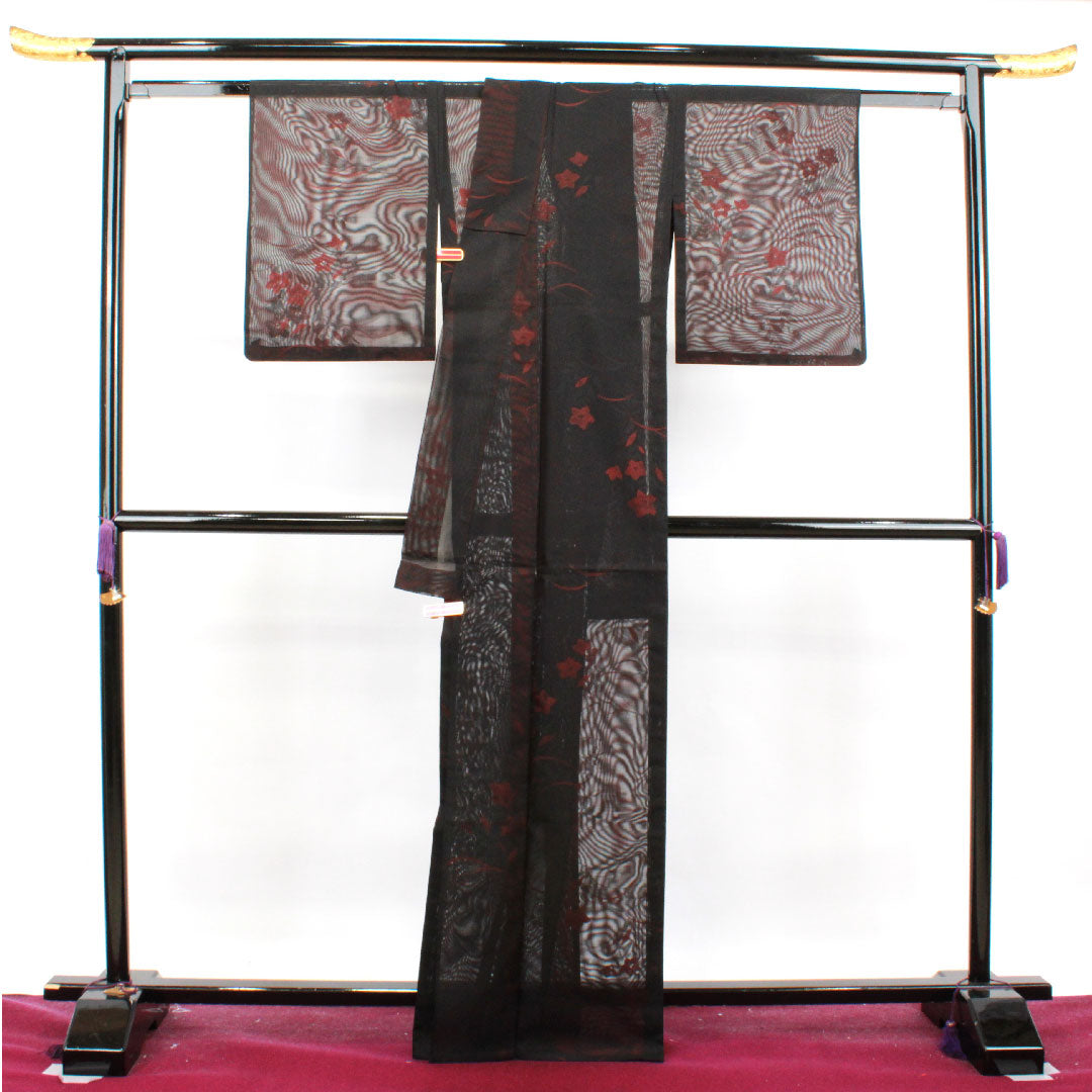 夏物 正絹 色無地 身丈167cm 裄丈63.5cm 桔梗 露草 紗 Sランク 赤系 1132001162512