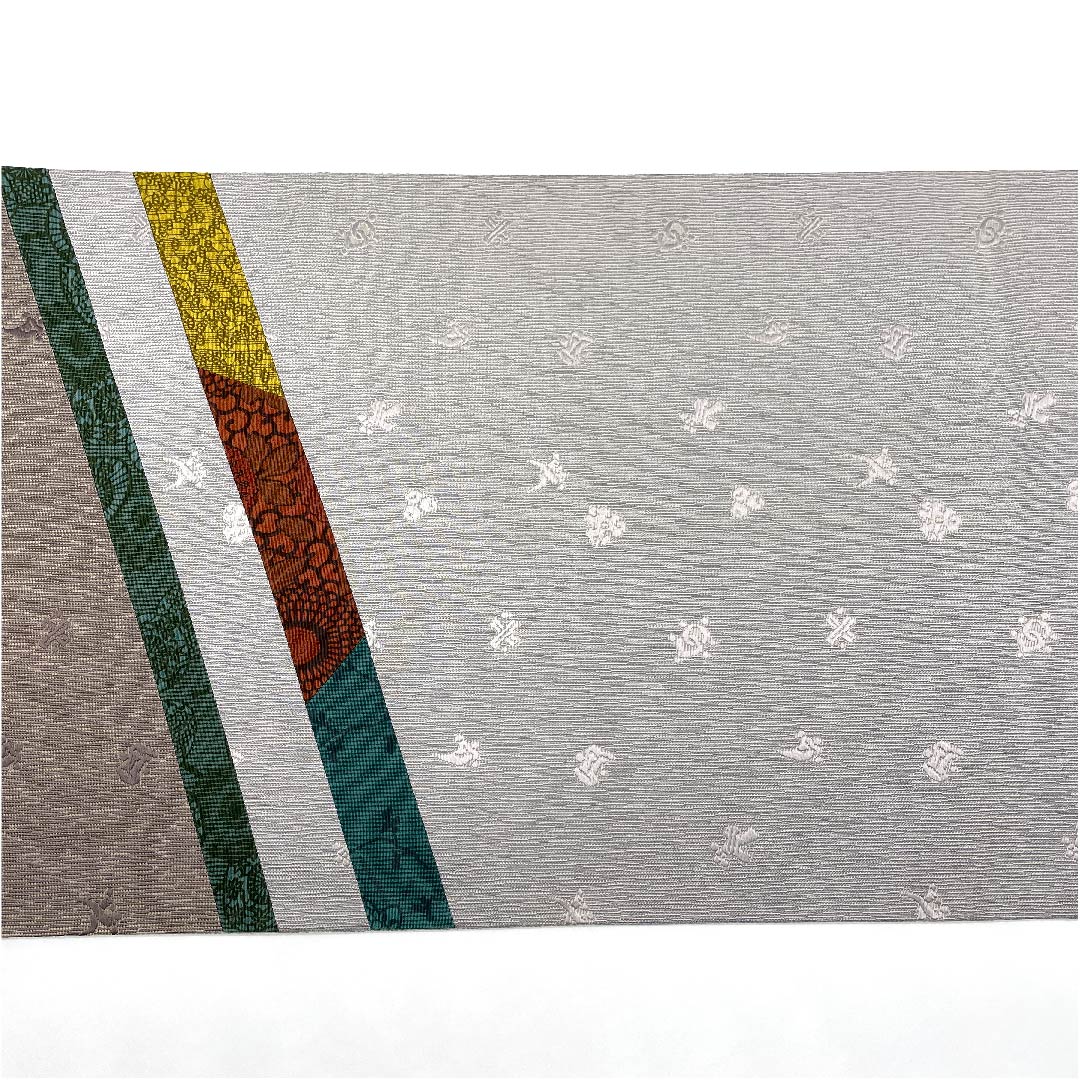 袋帯 錫色(すずいろ) 灰汁鼠色(あくねずいろ) 人間国宝 切嵌め 帯丈444cm 正絹 Aランク ポイント柄 カジュアル グレー系 1123006723322