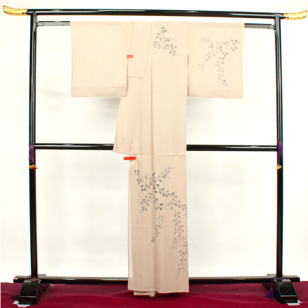 夏物 正絹 訪問着 身丈161.5cm 裄丈64cm 鴇色鼠色(ときいろねずいろ) 萩 紗 Sランク ベージュ系 1132000612425