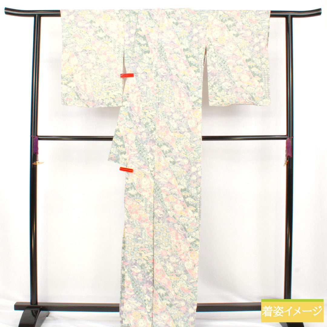 小紋 正絹 Sランク 身丈166cm 裄丈66cm 単衣 辻ヶ花 ちりめん地 グラデーション系 1115007612599