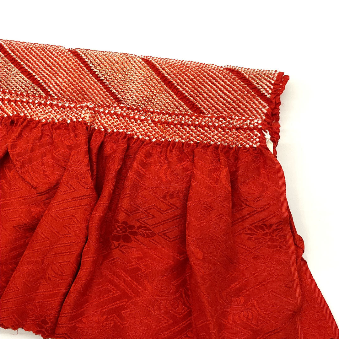 (New Old Stock) Obi-jime and Obi-age Set, Pure Silk, New Rank, Scarlet, Round Braid, Twisted Fringes, Shibori, Length approx. 160cm, Width approx. 1cm, Semi-formal, Vermilion Family, 1141000531316