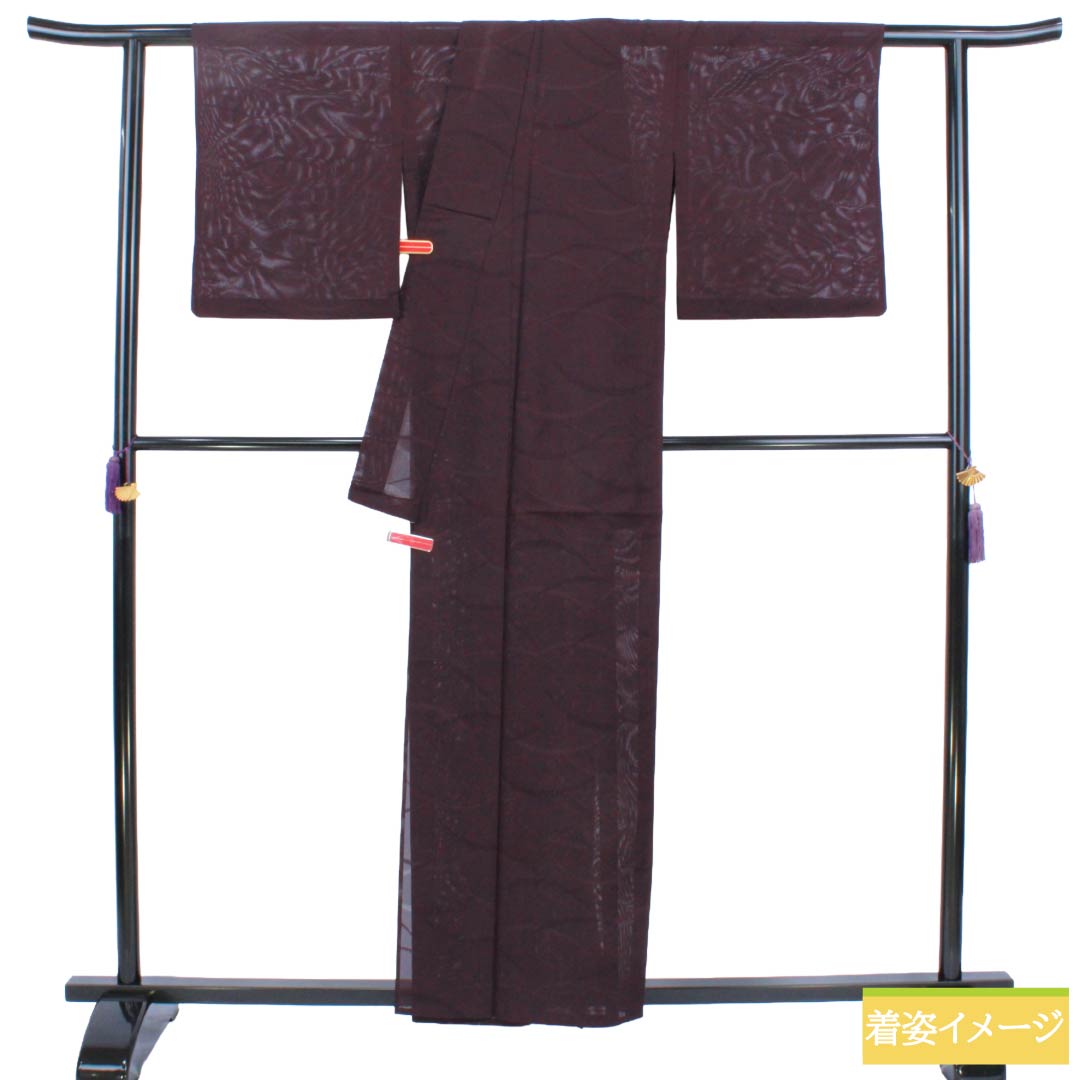 夏物 ポリエステル 色無地 Aランク 身丈158.5cm 裄丈65.5cm 紫烏色(しうしょく) 露芝 絽 紫系 1132004793320