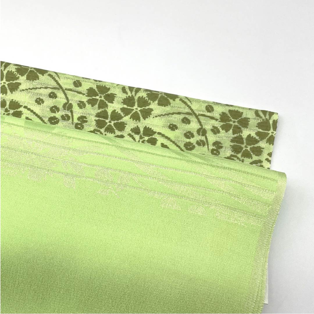 (新品)帯揚げ 正絹 セミフォーマル 若菜色(わかないろ) 夏物 桔梗 撫子 長さ約172cm 幅約29cm NEWランク 緑系 1136000701919