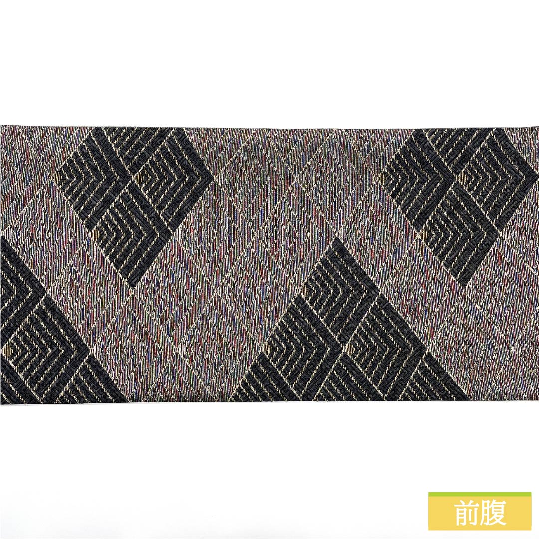Fukuro Obi, Pure Silk, Guzumi-iro (Ink Color), Diamond Pattern, Silk Polish, Length 452cm, S Rank, Six-way, Semi-formal, Gray, 1123012282422