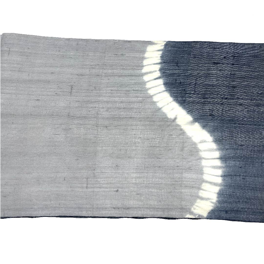 名古屋帯 鋼色 夏帯 紗 絞り 抽象模様 絞り 帯丈370cm 正絹 Aランク ポイント柄 カジュアル グラデーション系 1124004493399 開き仕立て