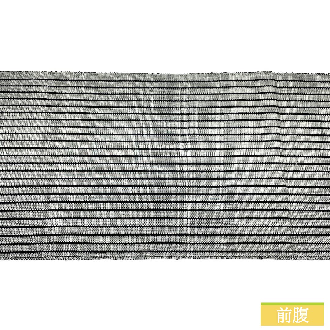 名古屋帯 正絹 Sランク 松葉仕立て 白鼠色(しろねずいろ) 縞 夏帯 モノトーン 帯丈380cm 全通 カジュアル グレー系 1124014412422