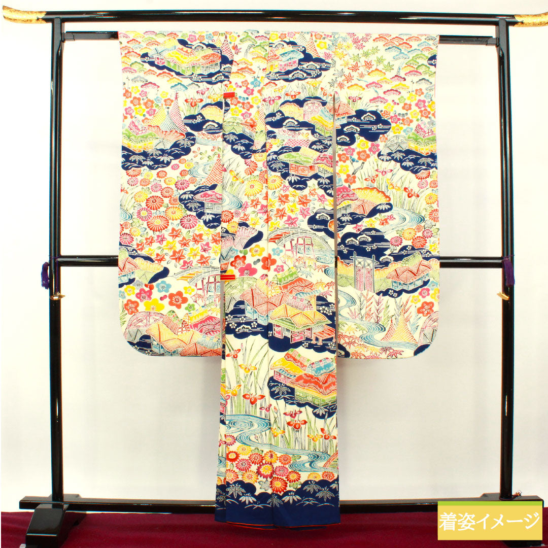 振袖 正絹 身丈160cm 裄丈64.5cm 袷 乳白色(にゅうはくしょく) 京紅型 吉祥文様 Sランク クリーム系 1113002032415