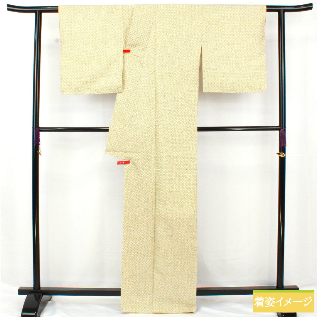 小紋 ポリエステル 身丈167cm 裄丈68cm 袷 浅藍色(あさきあいいろ) 洗える着物 染め疋田 しつけ糸付き 未使用品 Sランク 緑系 1115004792519