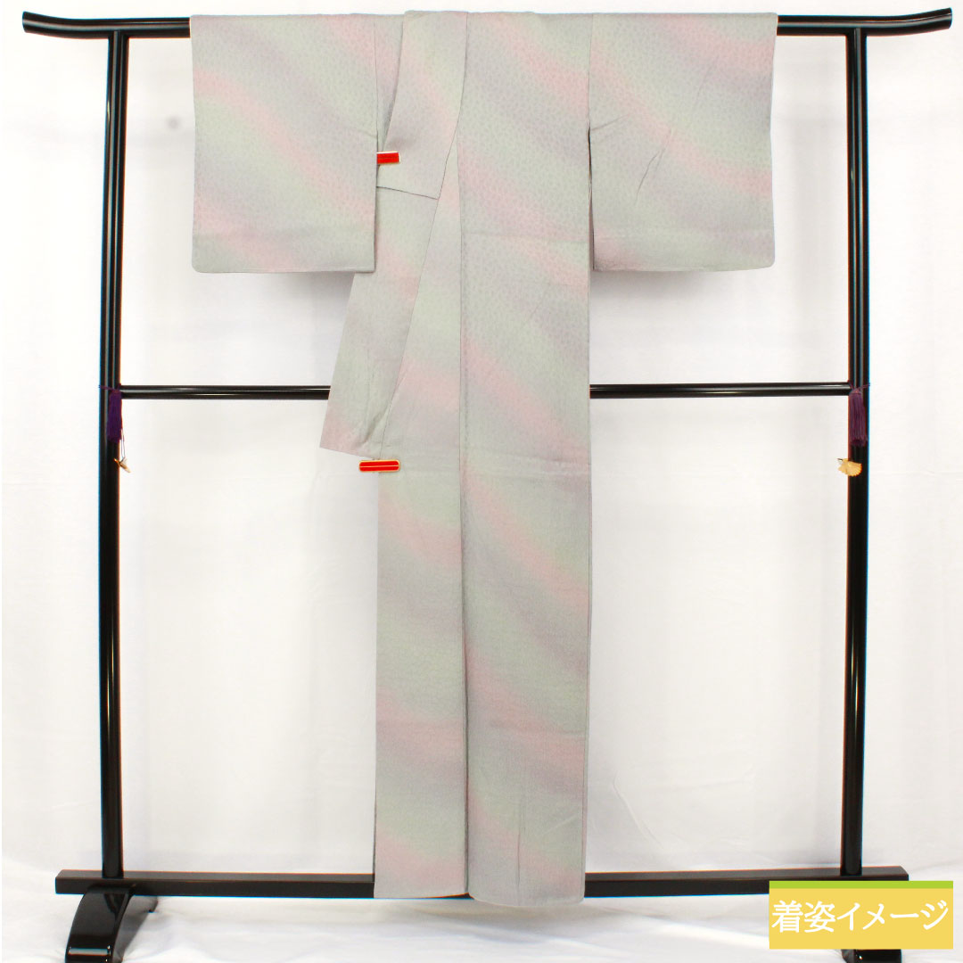 小紋 正絹 身丈156.5cm 裄丈63.5cm 袷 ボカシ染 一つ紋 丸に抱き茗荷 Aランク グラデーション系 1115004783399