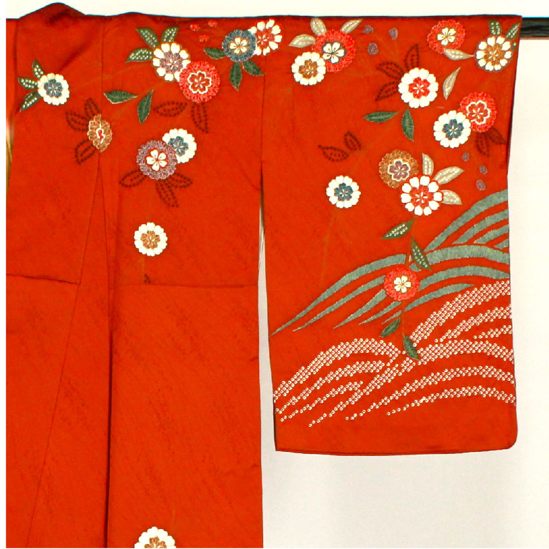 訪問着 袷 身丈158cm 裄丈64cm 絞り 草花模様 正絹 Bランク 茶系 1112001044314