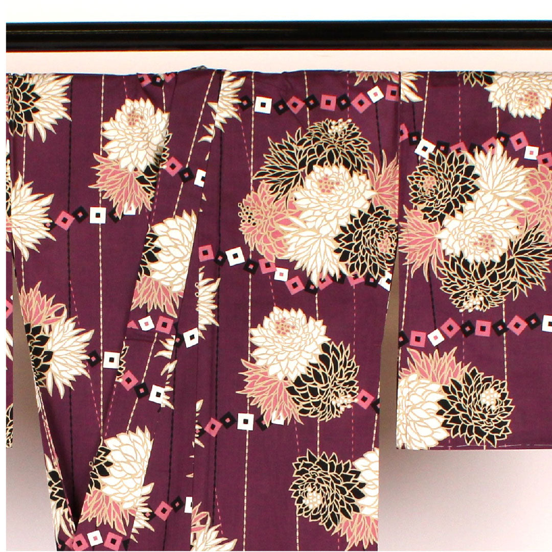 (新古品)浴衣 菊 木綿 Sランク 単衣 身丈163.5cm 裄丈67cm 紫系 1118000152420