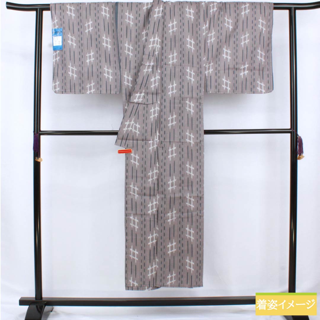 男性用浴衣 木綿 身丈147.5cm 裄丈71cm 鼠志野色(ねずみしのいろ) 絣調 Sランク 単衣 グレー系 1138000032422