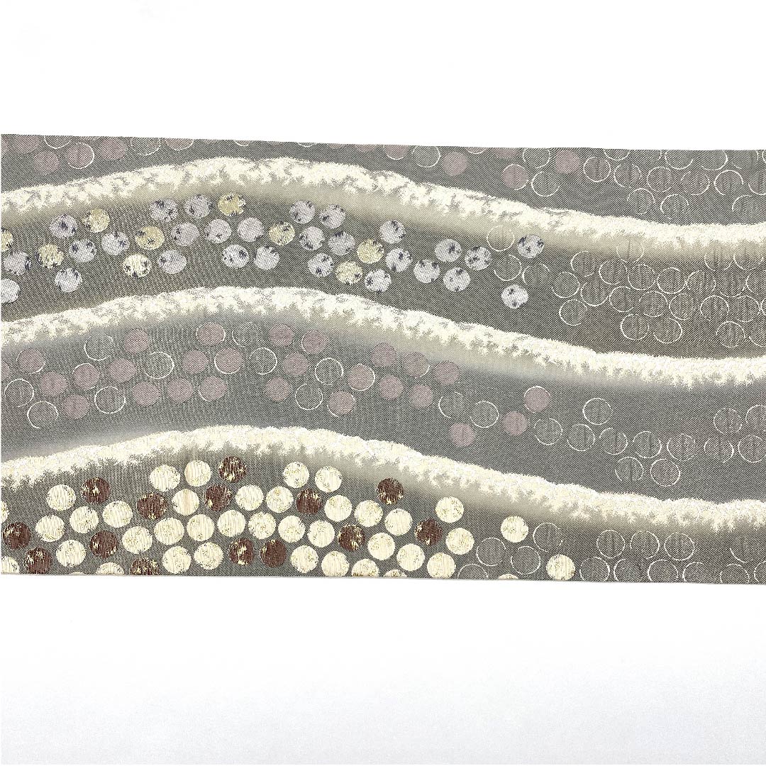 袋帯 水銀色(すいぎんいろ) 加納幸 幾何学模様 帯丈434cm 正絹 Sランク 六通 セミフォーマル グレー系 1123008582322