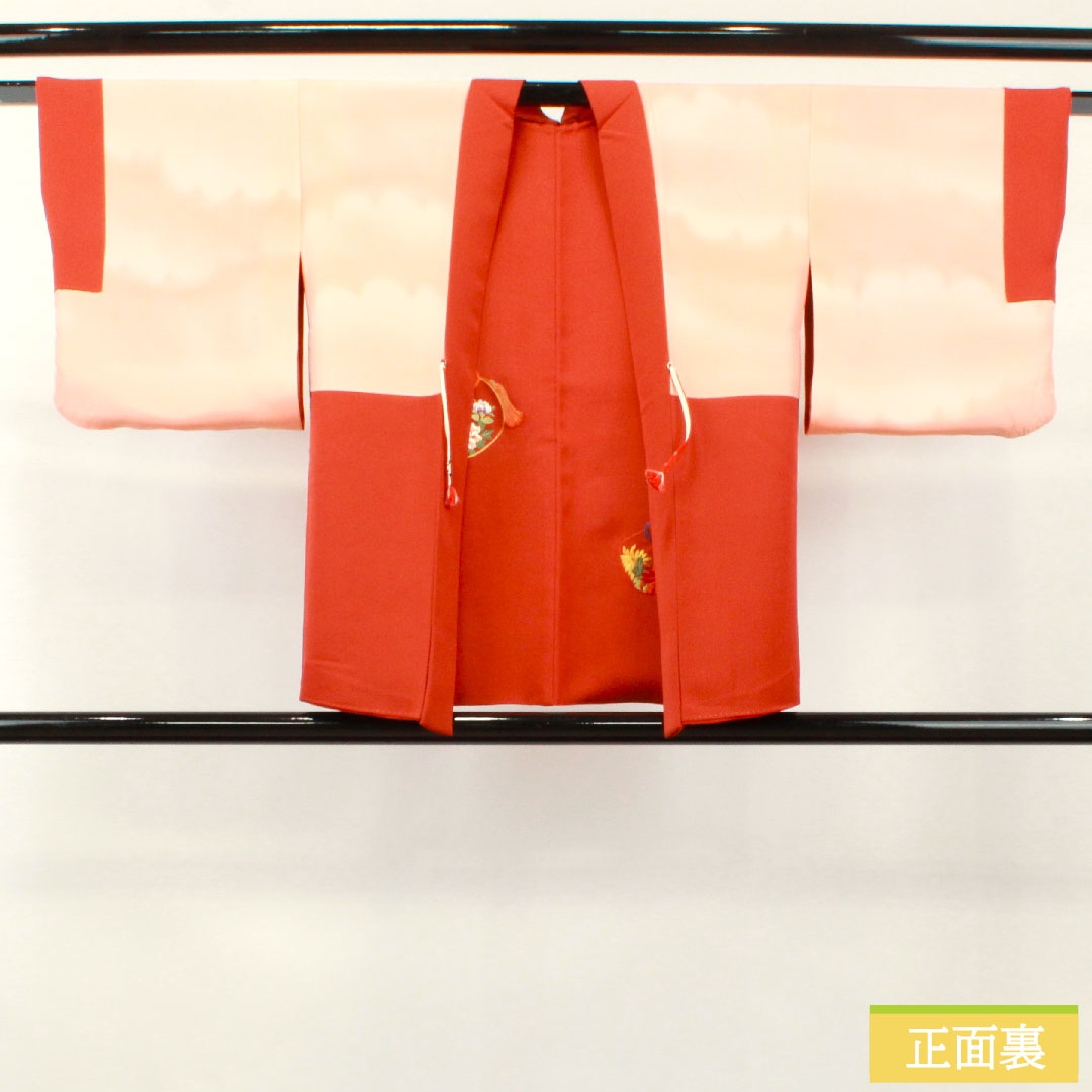羽織 正絹 身丈73.5cm 裄丈60.5cm 緋色(ひいろ) 刺繍 Sランク 袷 朱系 1117000962916