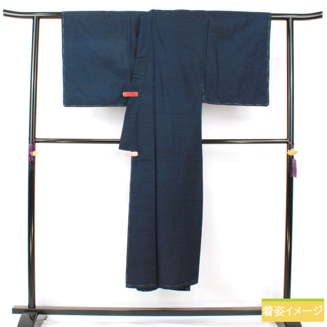 男物 正絹 Aランク 身丈141.5cm 裄丈70cm 濃紺色(のうこんいろ) 紬地 羽織紐付き アンサンブル 袷 紺系 1119001593418