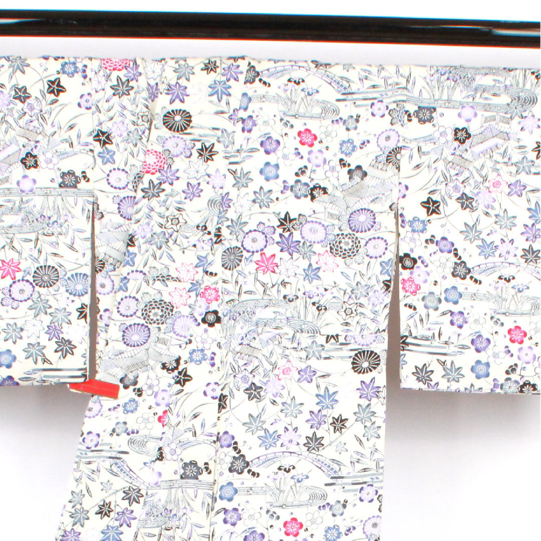 Komon, Length 155cm, Sleeve length 62cm, Awase, Kyoto Bingata, Chayatsuji pattern, Pure silk, S rank, White, 1115002192311