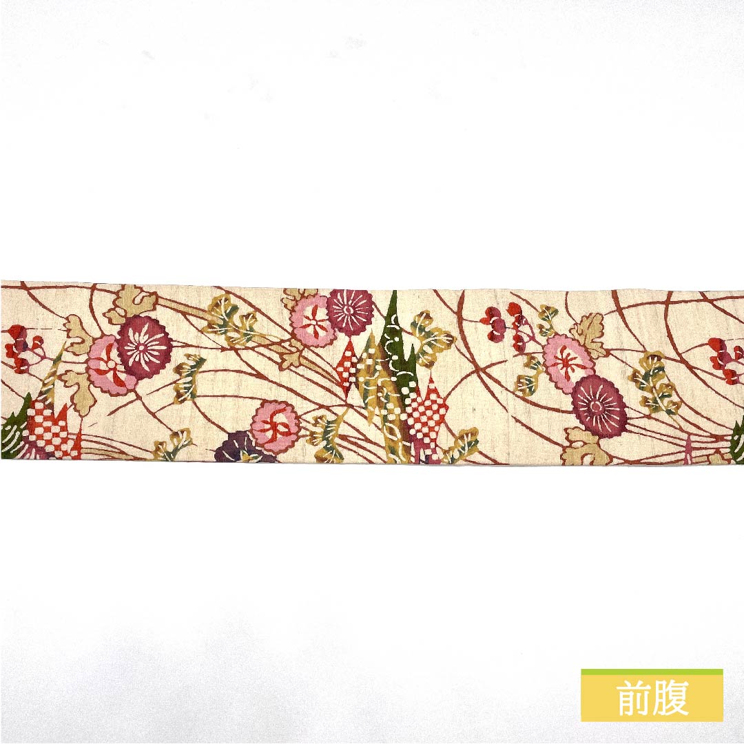 名古屋帯 生成り色(きなりいろ) 蔦の葉 コスモス 紅型模様 帯丈360cm 正絹 Sランク 全通 カジュアル クリーム系 1124006462315 名古屋仕立て
