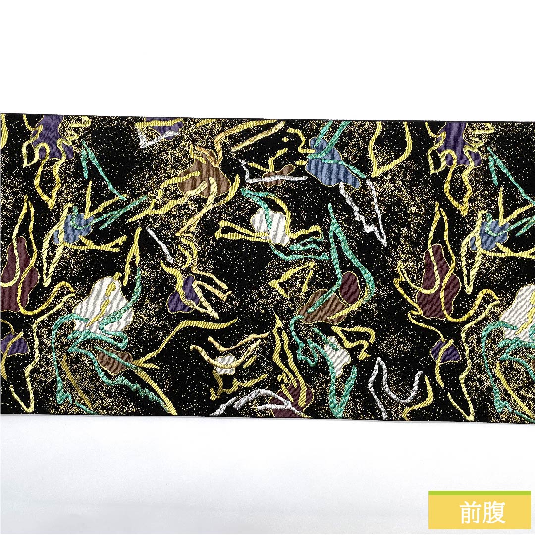 袋帯 黒色 抽象模様 MODA CREOLE 帯丈430cm 正絹 Sランク 六通 セミフォーマル 黒系 1123009912310