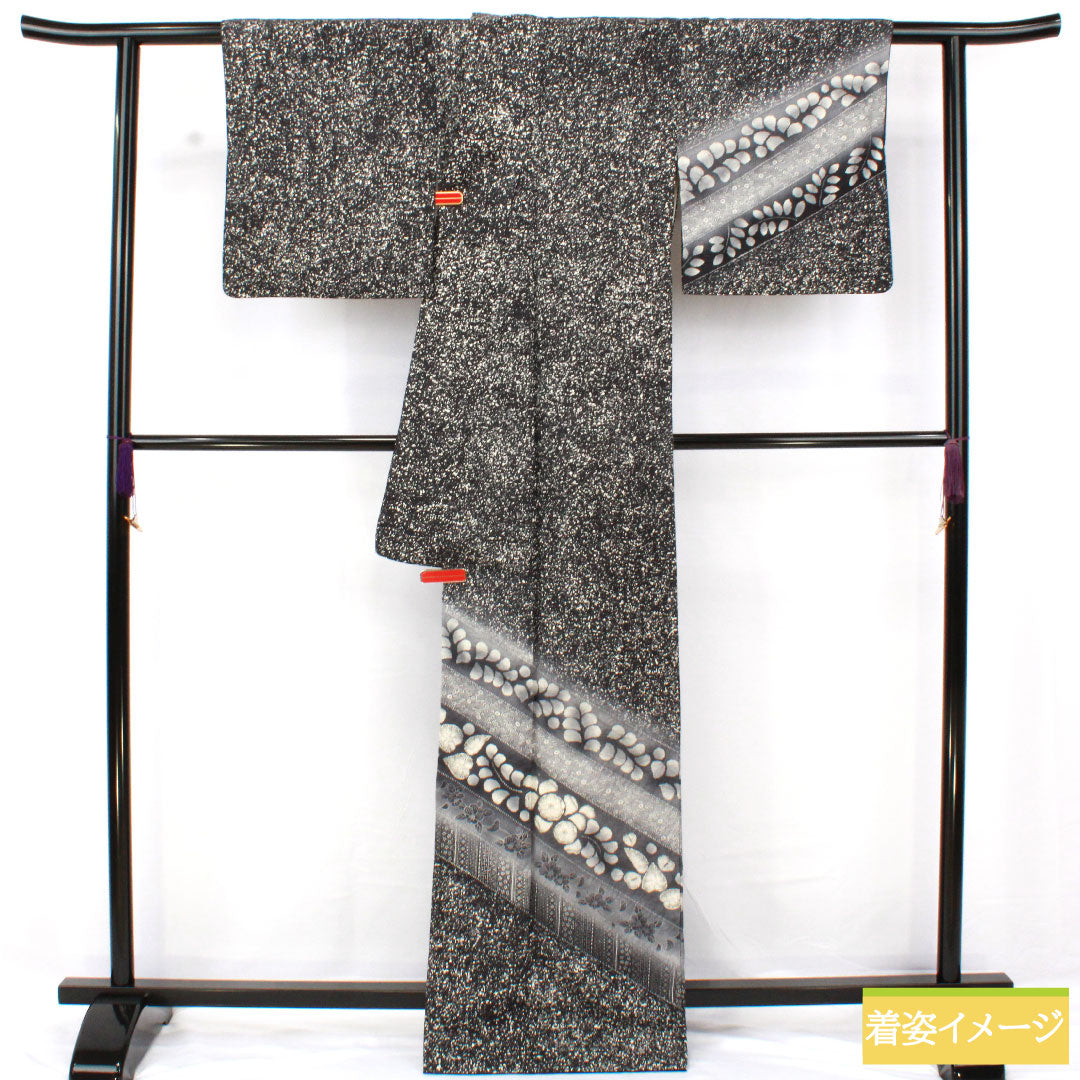 訪問着 正絹 袷 身丈166.5cm 裄丈64cm タタキ染 辻ヶ花 作家物 Aランク 黒系 1112005993510