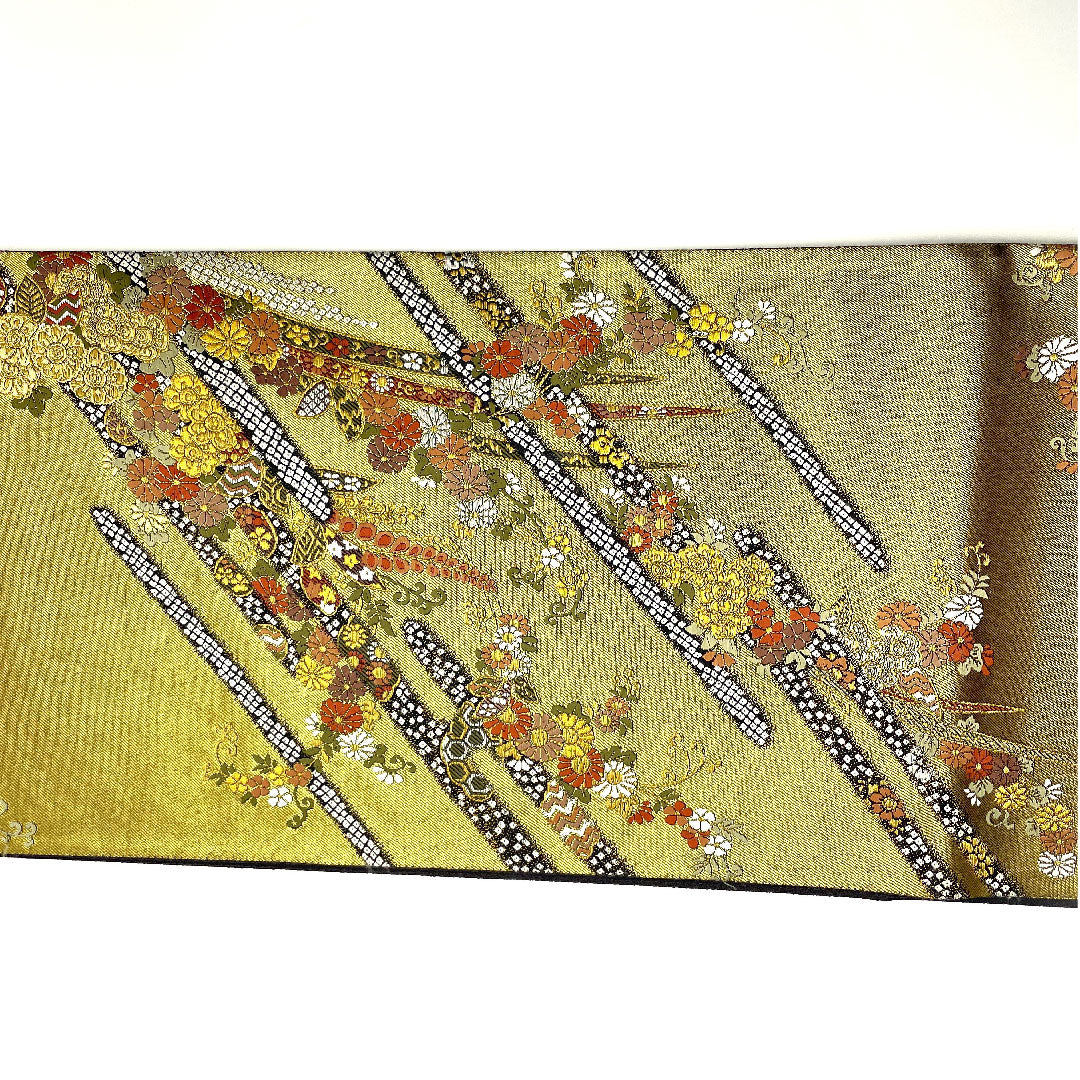 Fukuro Obi Wisteria and Chrysanthemum Length 446cm Pure Silk S Rank Six-way Formal Gold 1123004432321