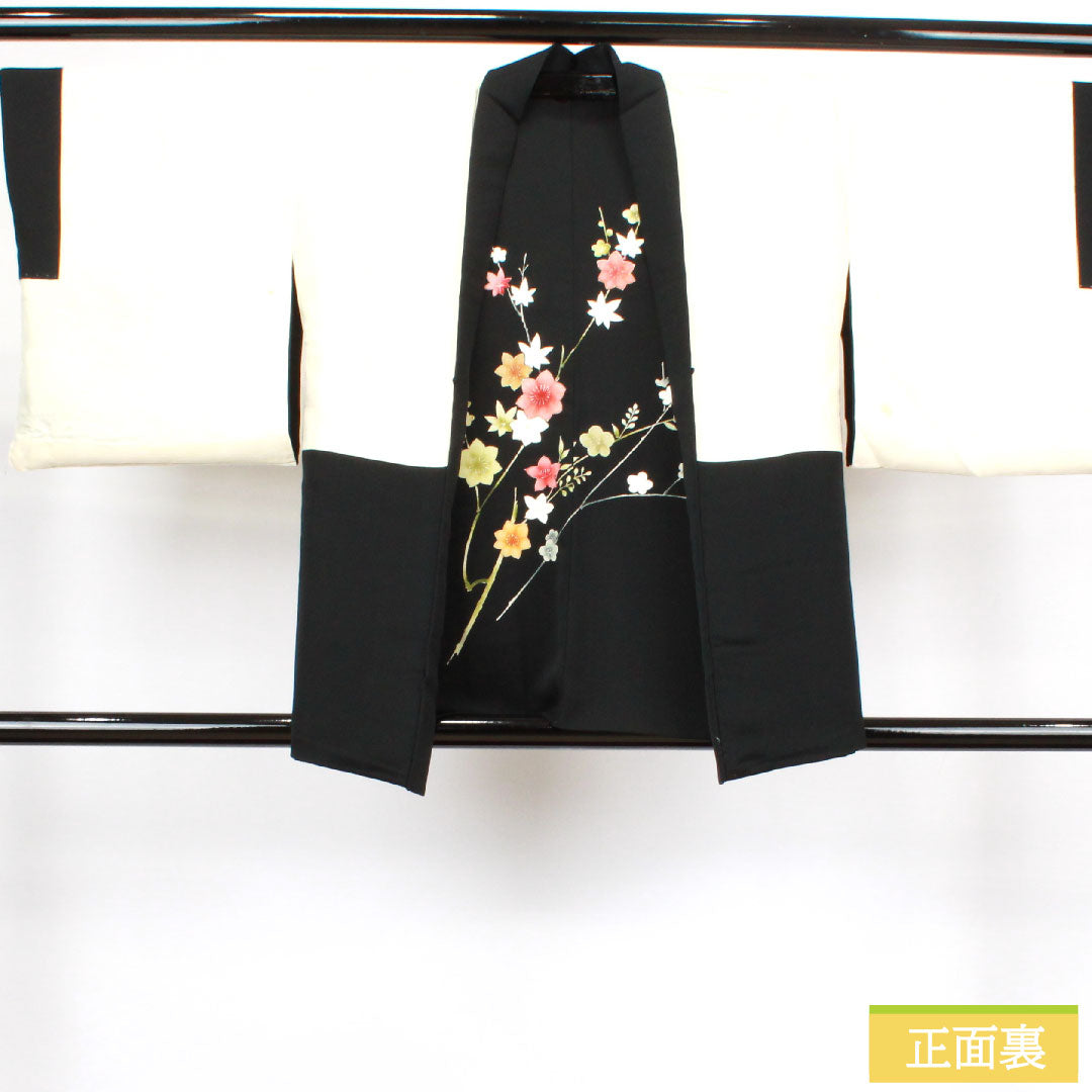 羽織 正絹 身丈78cm 裄丈64cm 黒羽織 京友禅 梅 紅葉 Aランク 袷 黒系 1117000793910