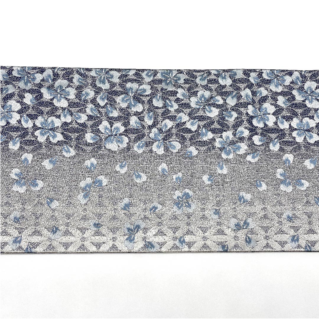 Silver Fukuro Obi with Cherry Blossoms, Length 440cm, Pure Silk, S Rank, Full Length, Formal, Silver, 1123008962322