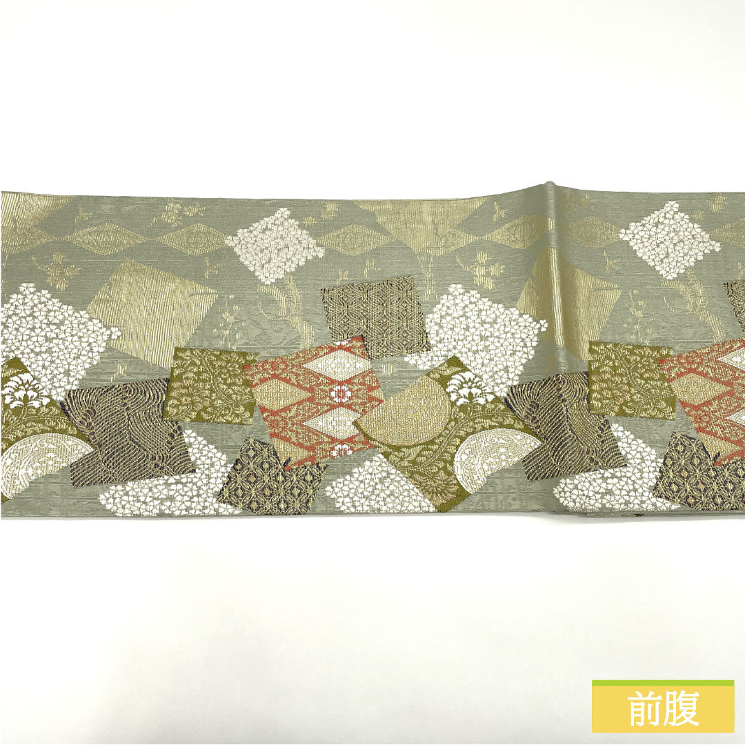 Fukuro Obi (sash), pure silk, S-rank, Nishijin-ori, Shikishi-ori, length 434cm, six-fold, semi-formal, green, 1123017052319