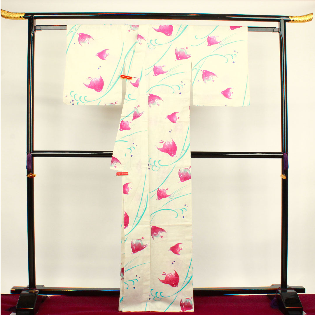 浴衣 乳白色 千鳥 木綿 Sランク 単衣 身丈166.5cm 裄丈66.5cm クリーム系 1118001912515