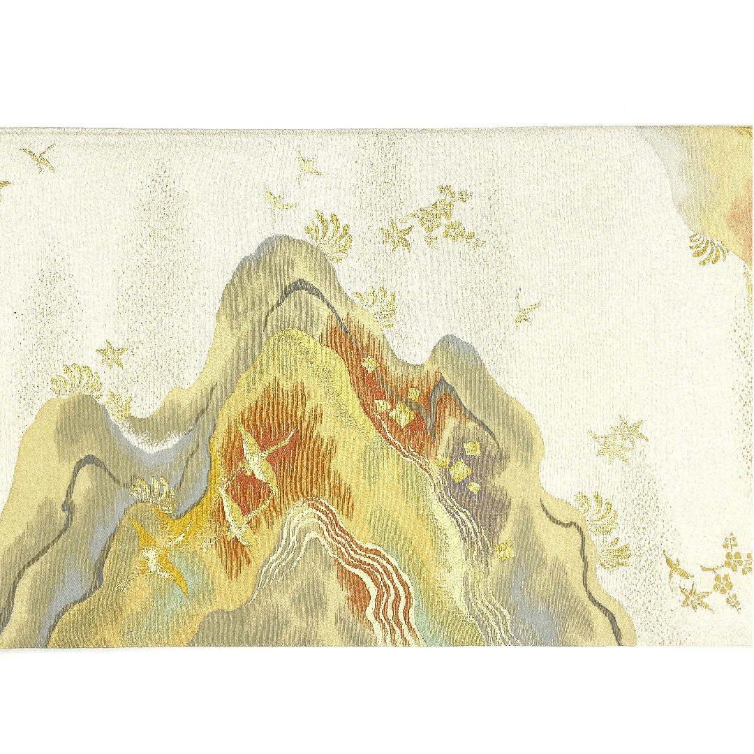 (未仕立)袋帯 となみ織物 流麗州浜文 帯丈454cm 正絹 NEWランク 六通 フォーマル 銀系 1123003571422