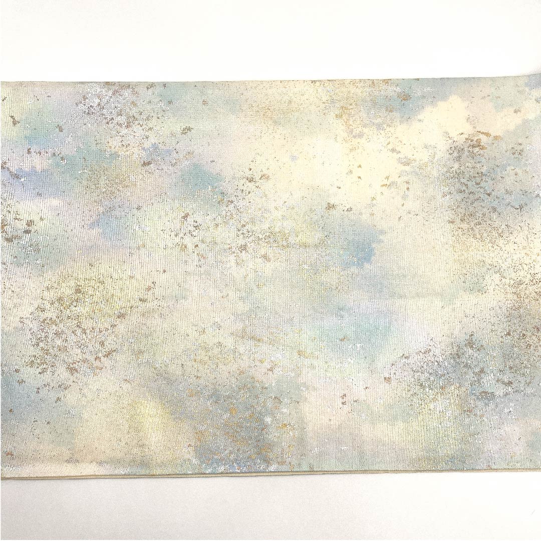 袋帯 青白磁色(せいはくじいろ) 引箔 幾何学模様 帯丈432cm 正絹 Aランク 六通 フォーマル 青系 1123002943317