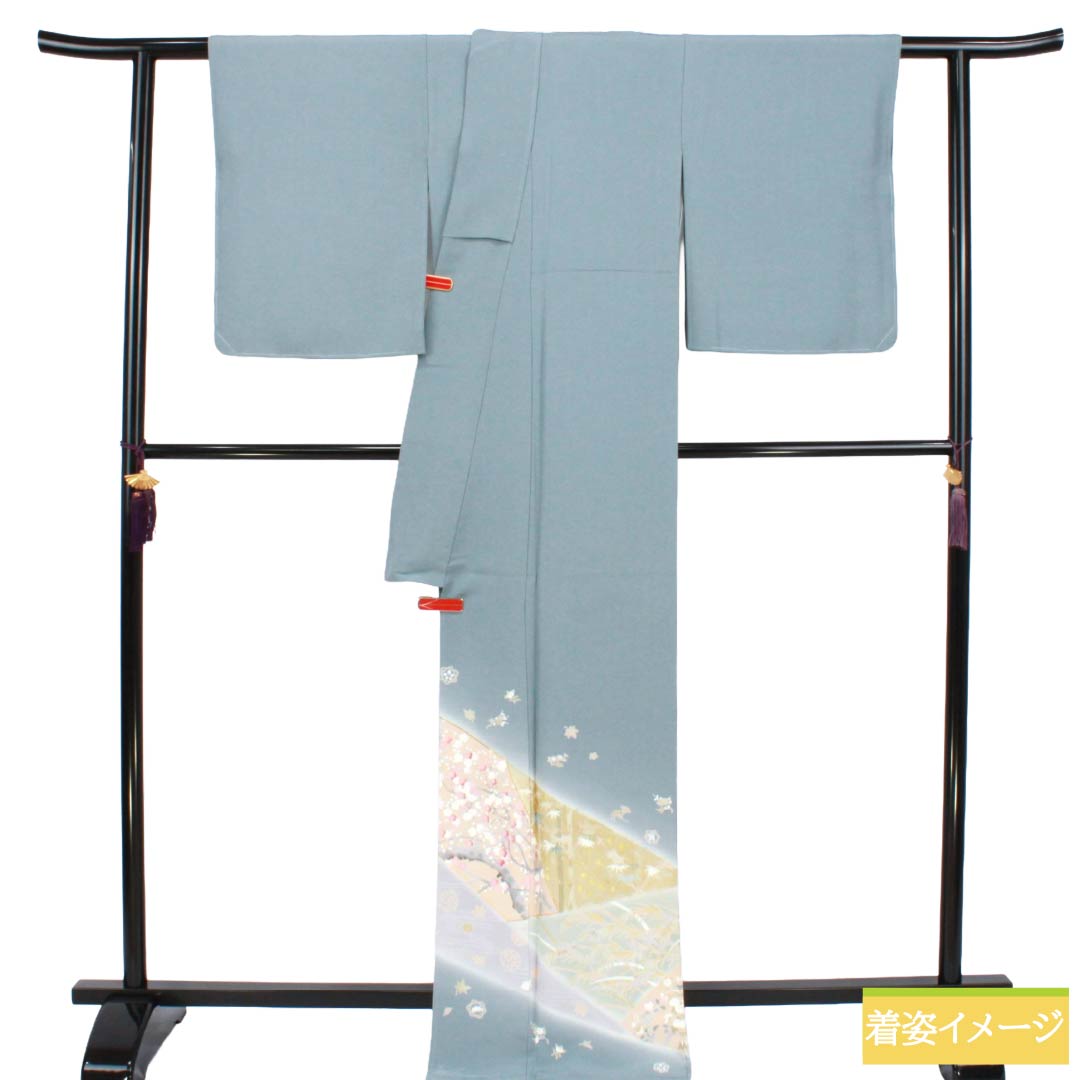 色留袖 正絹 Aランク 身丈167cm 裄丈67cm 袷 沈香茶色(とのちゃいろ) 京友禅 松竹梅 吉祥文様 一つ紋 沢瀉 一つ紋 青系 1111002283517