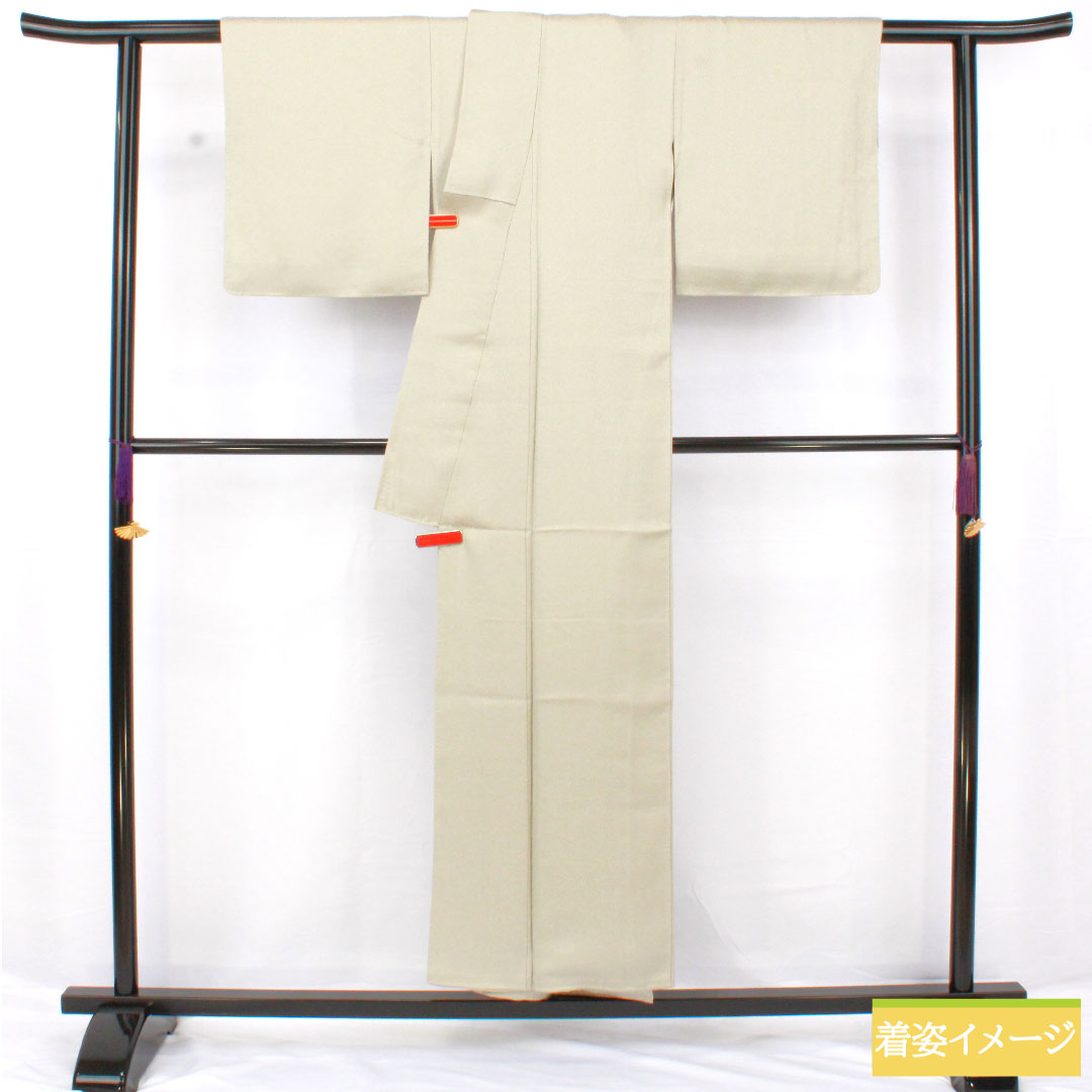 色無地 正絹 身丈150.5cm 裄丈61.5cm 雲井鼠色(くもいねずいろ)綸子 一つ紋 中陰片喰 袷 Sランク グレー系 1114001982122