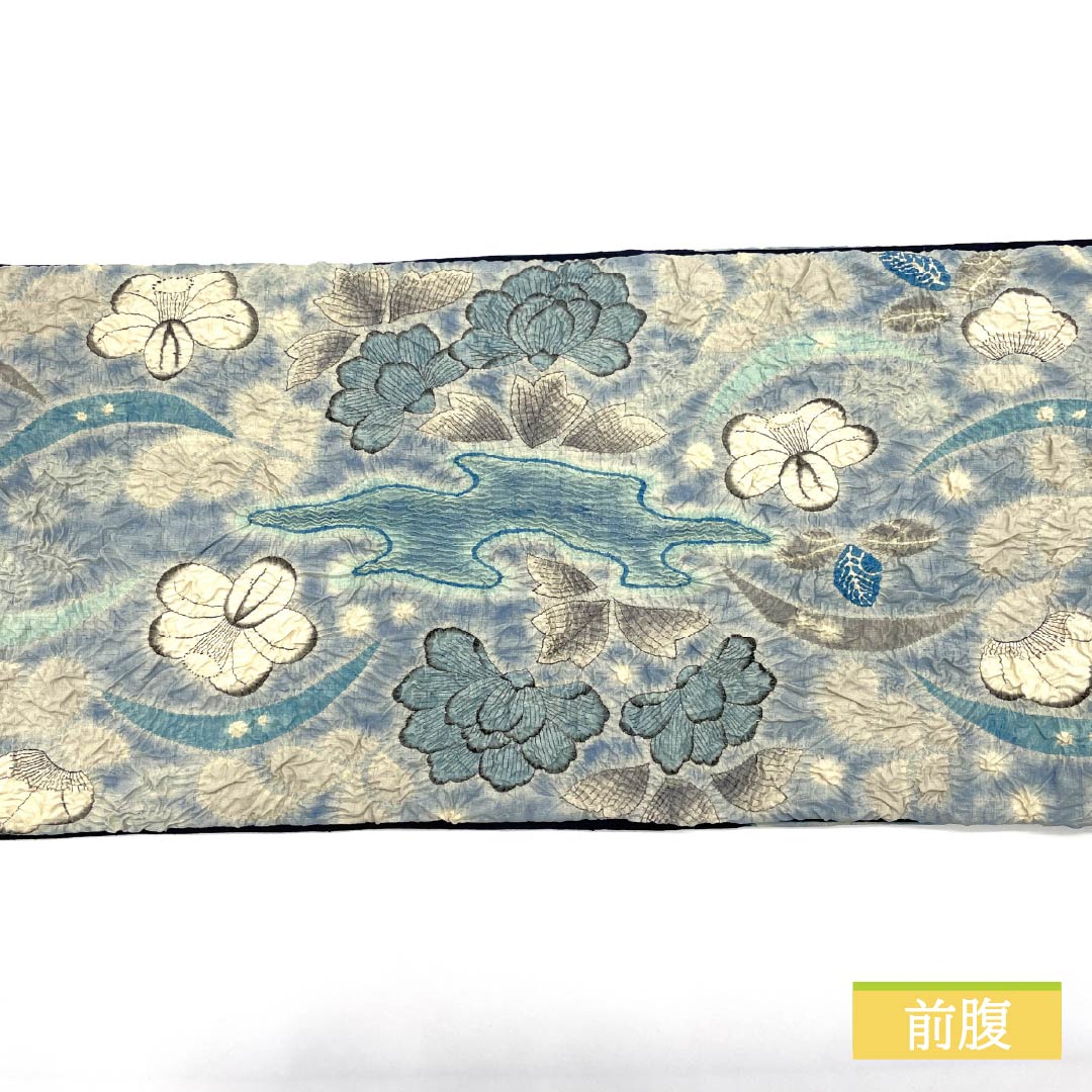 Nagoya obi, white and deep blue, tie-dyed, by an artist, Tsujigahana, obi length 360cm, pure silk, rank S, point pattern, casual, light blue, 1124007032324, open style