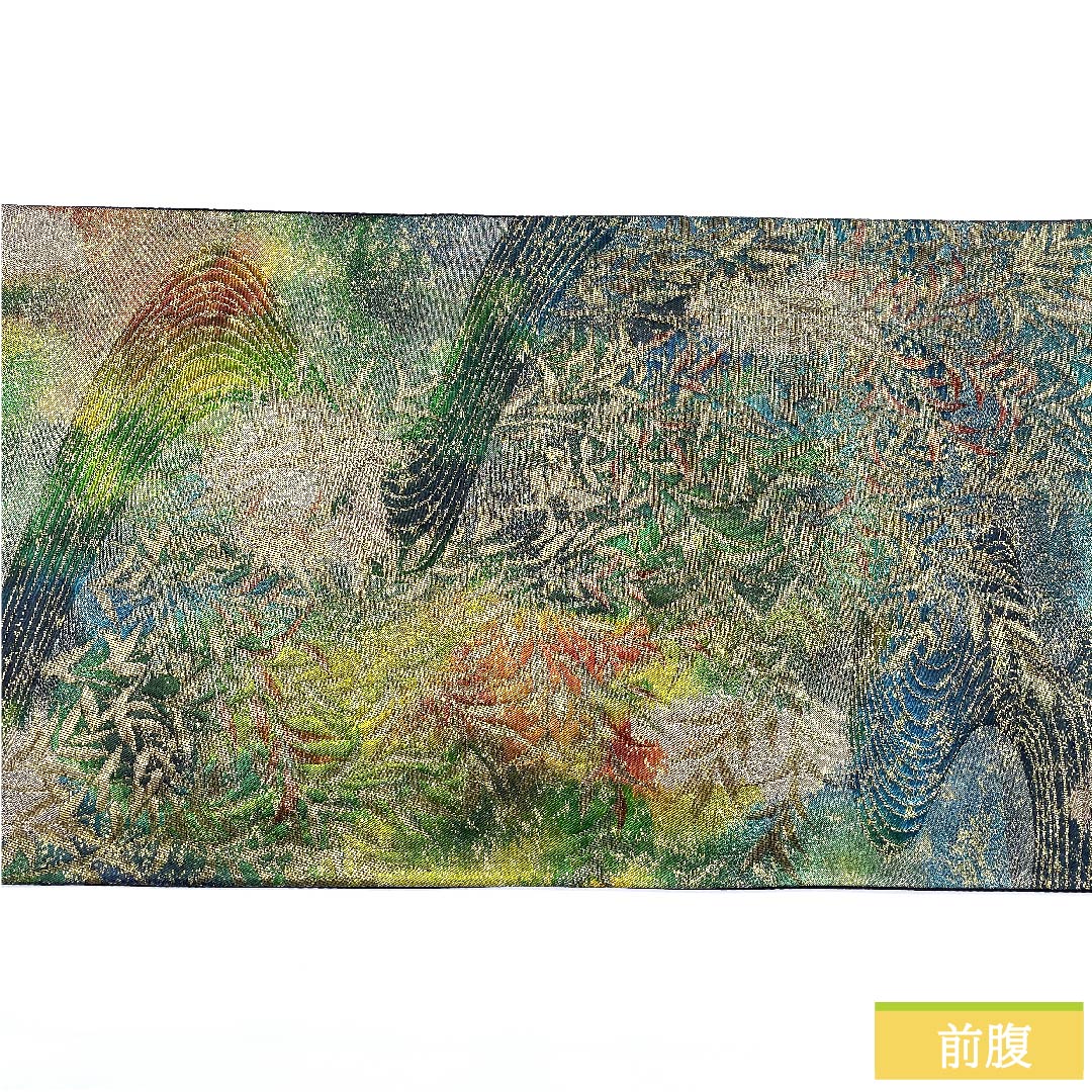 袋帯 常盤色(ときわいろ) 流水 葉模様 帯丈420cm 正絹 Sランク 六通 フォーマル グラデーション系 1123009992399