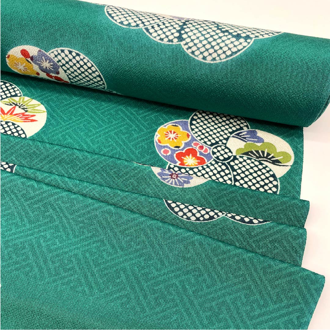 反物 小紋 正絹 真鴨色(まがもいろ) 浜ちりめん 栗山吉三郎 京紅型 NEWランク 緑系 1130001201919
