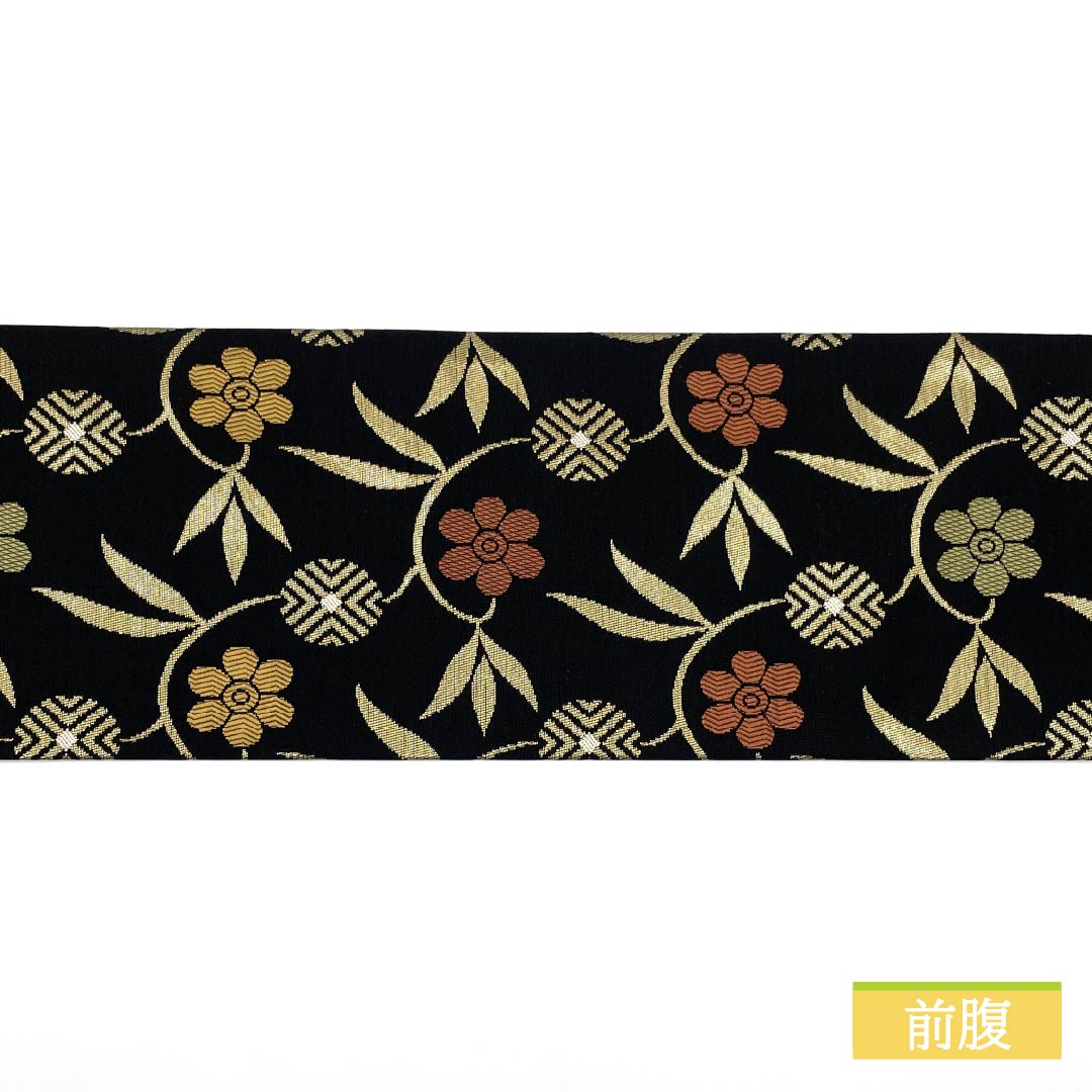 名古屋帯 唐花 帯丈366cm 正絹 Sランク 六通 セミフォーマル 黒系 1124008482310 名古屋仕立て