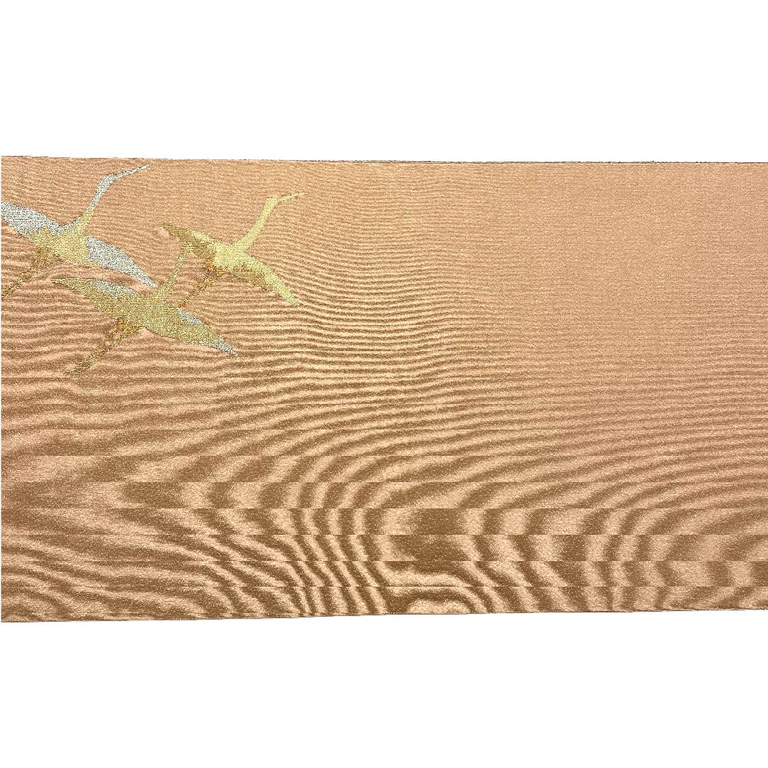 袋帯 薄赤色(うすあかいろ) 鶴 金糸 帯丈452cm 正絹 Sランク ポイント柄 フォーマル 茶系 1123007622414