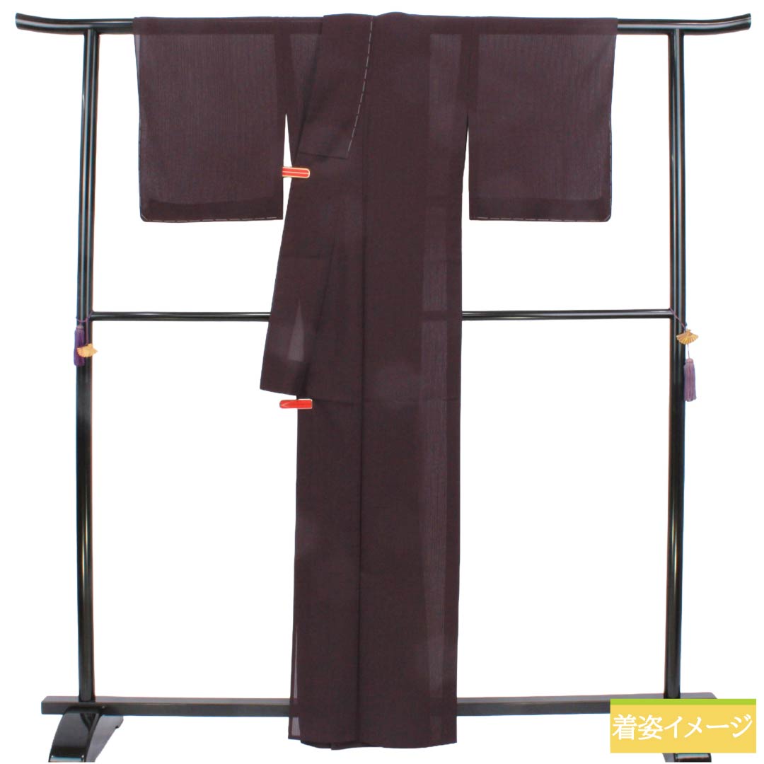 夏物 ポリエステル 色無地 Sランク 身丈163cm 裄丈64.5cm 至極色(しごくいろ) 洗える着物 素無地 伊勢丹 竪絽 紫系 1132005842420