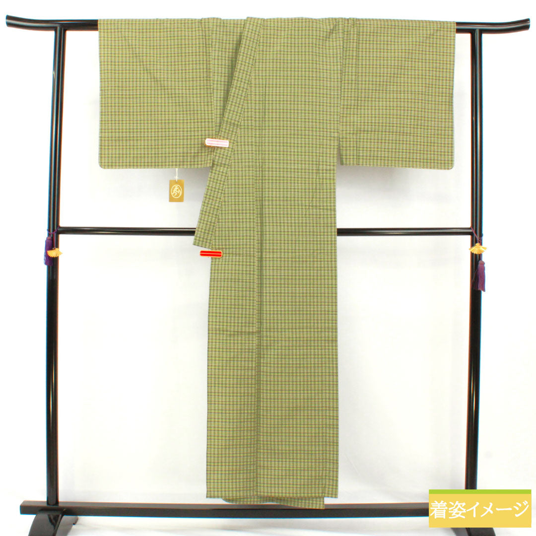 男物 木綿 Sランク 身丈150cm 裄丈69cm そろり しつけ糸付き 未使用品 単衣 緑系 1119001692519