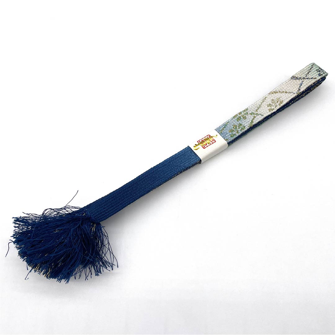 Obijime (silk obi) - quarter string, Korean indigo, gradation, floral pattern, length 163cm, width 1.5cm, semi-formal, S rank, blue, 1135003042317