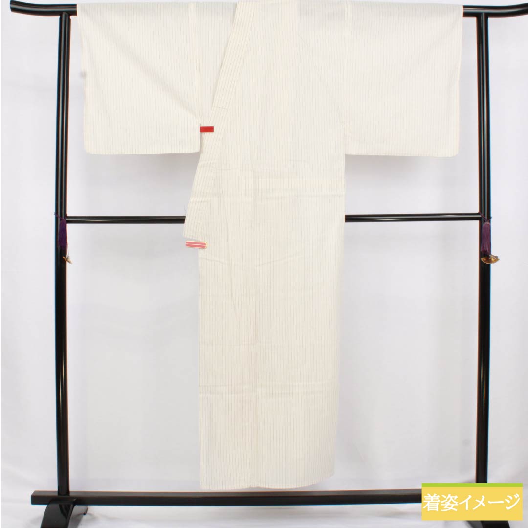 男性用浴衣 木綿 身丈149.5cm 裄丈73.5cm 白土色(しらつちいろ) 縞 Sランク 単衣 白系 1138000062411