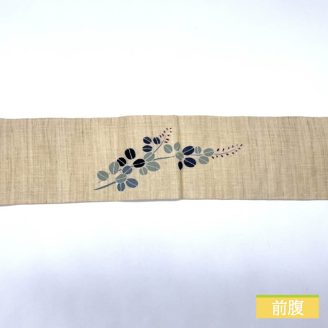 名古屋帯 麻 生成り色(きなりいろ) 夏帯 京紅型 紅型調 帯丈350cm Sランク ポイント柄 カジュアル クリーム系 1124007952315 名古屋仕立て