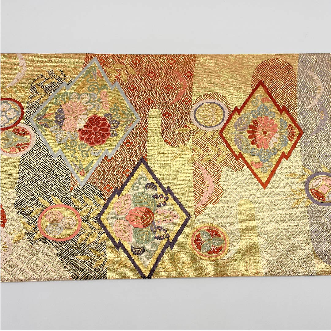 袋帯 金色 吉祥文様 帯丈442cm 正絹 Aランク 六通 フォーマル 金系 1123005443321