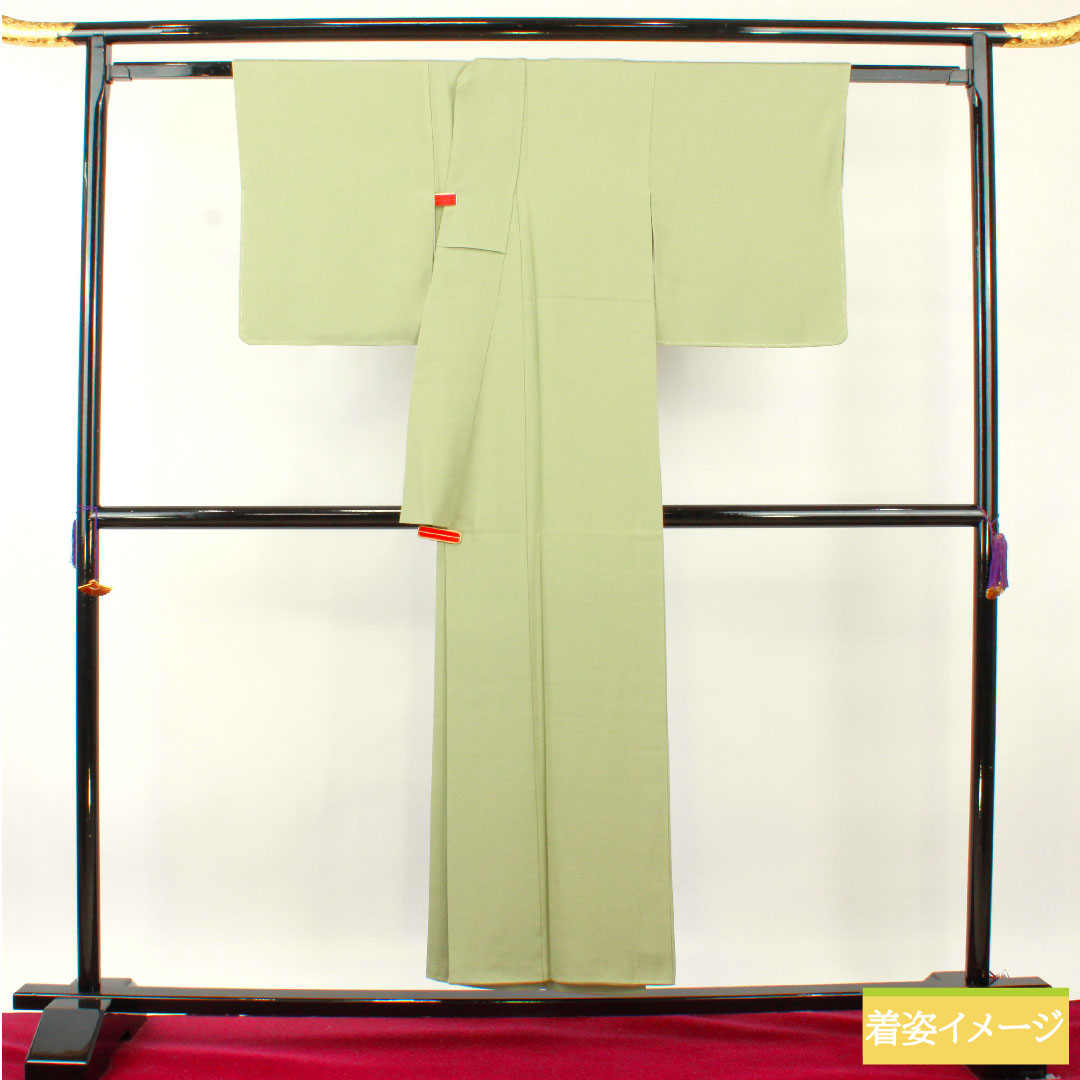 色無地 正絹 身丈151.5cm 裄丈63.5cm 青磁色(せいじいろ) 素無地 中陰蔦 袷 Sランク 緑系 1114001522219