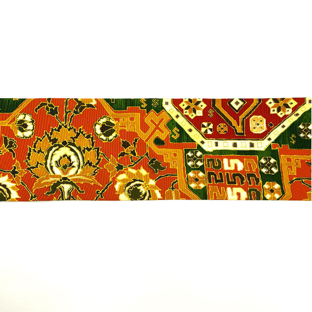 名古屋帯 塩瀬 唐花模様 染帯 帯丈378cm 正絹 Bランク 六通 カジュアル 朱系 1124001834316 名古屋仕立て